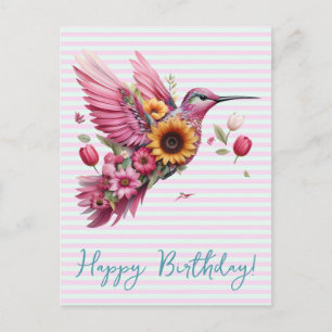 Cartão Postal Beija-flor voando Feliz Aniversário