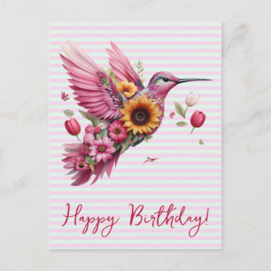 Cartão Postal Beija-flor voando Feliz Aniversário