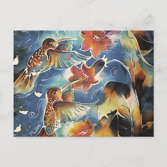 Cartão Postal Beija-flores e Flores Luminosos (Frente)