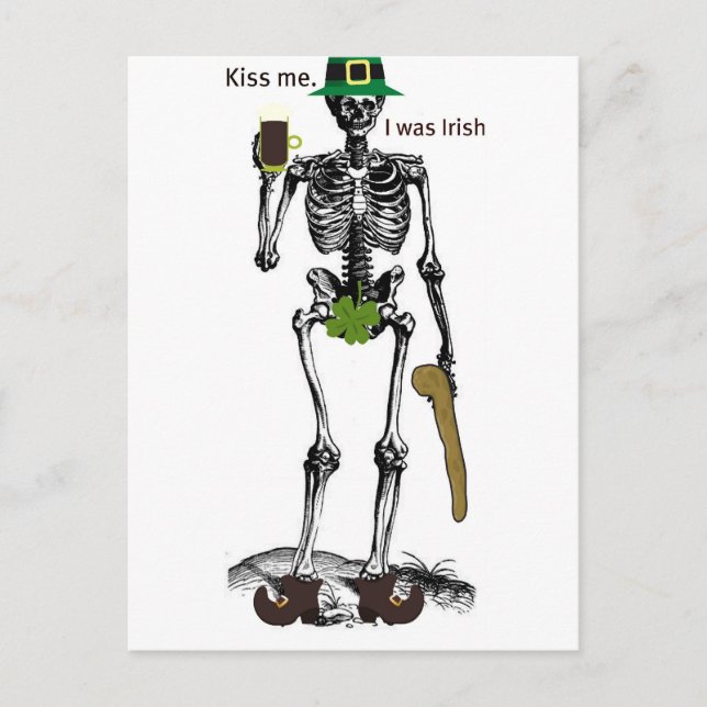 CARTÃO POSTAL BEIJA-ME EU ERA IRLANDÊS SKELETON IMPRESSÃO (Frente)