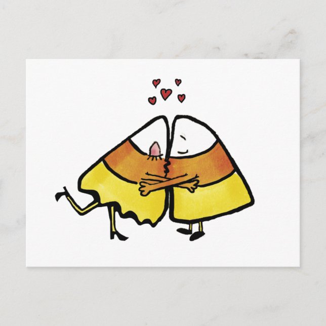 Cartão Postal Beijando Cones De Doces De Halloween (Frente)