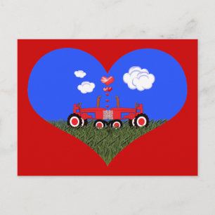 Cartão Postal Beijar Tratores sob Corações