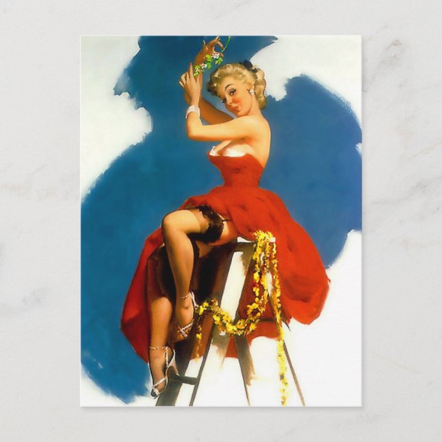 Cartão Postal Beije-me debaixo do Mistletoup Girl (Frente)