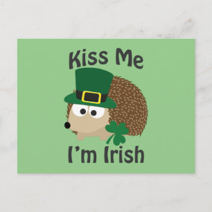 Cartão Postal Beije-me Sou Irlandês Hedgehog