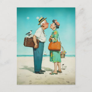 Cartão Postal Beijo à Beira-Mar nos Anos Dourados