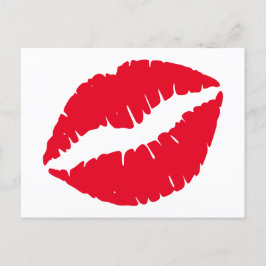 Cartão Postal Beijo de Batom Vermelho Brilhante Branco