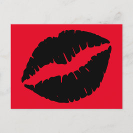 Cartão Postal Beijo de Batom Vermelho Brilhante e Preto