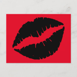 Cartão Postal Beijo de Batom Vermelho Brilhante e Preto