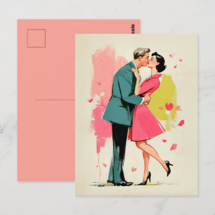 Cartão Postal Beijo de Casal Romântico Retrô