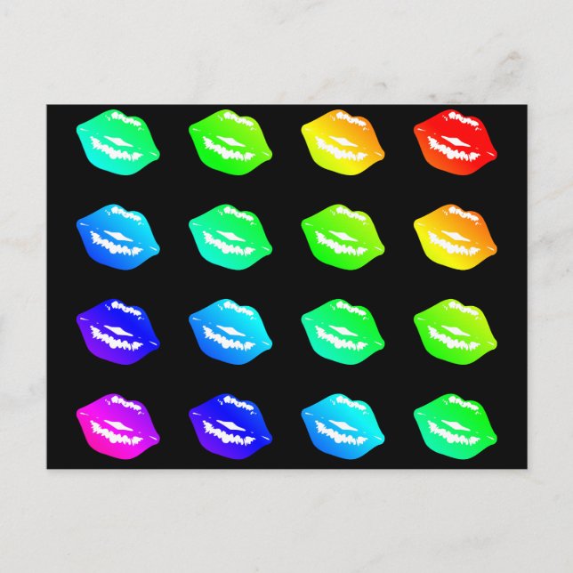 Cartão Postal Beijo Lábios Coloridos Colores do Arco-Íris Lipsti (Frente)