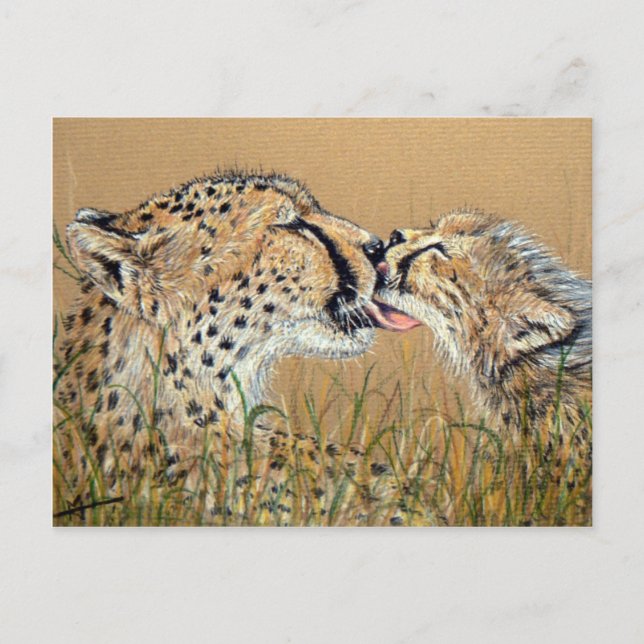 Cartão Postal Beijo Terno Guepardo Bebê & Mamãe (Frente)