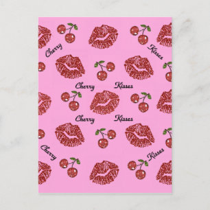 Cartão Postal Beijos de Cereja Rockabilly RAB em Rosa