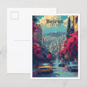 Cartão Postal Beirute Lebanon Vintage Art Viagem Illustração