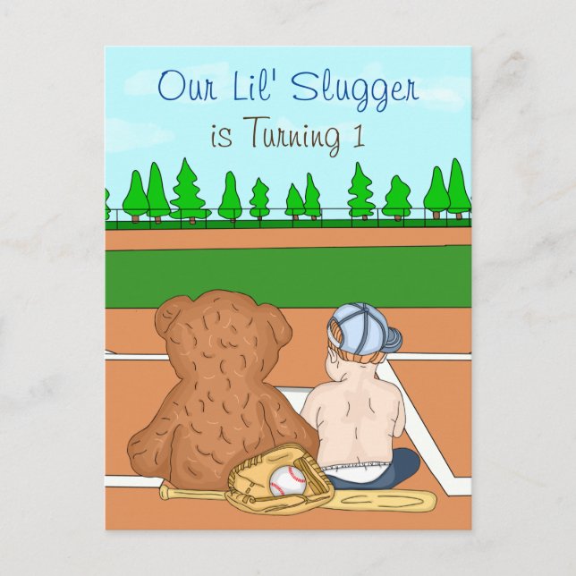 Cartão Postal Beisebol do Rapaz Pensou no Primeiro Aniversário (Frente)