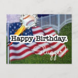 Cartão Postal Beisebol feliz aniversário<br><div class="desc">Cartaz de beisebol do jogador de aniversário feliz.</div>