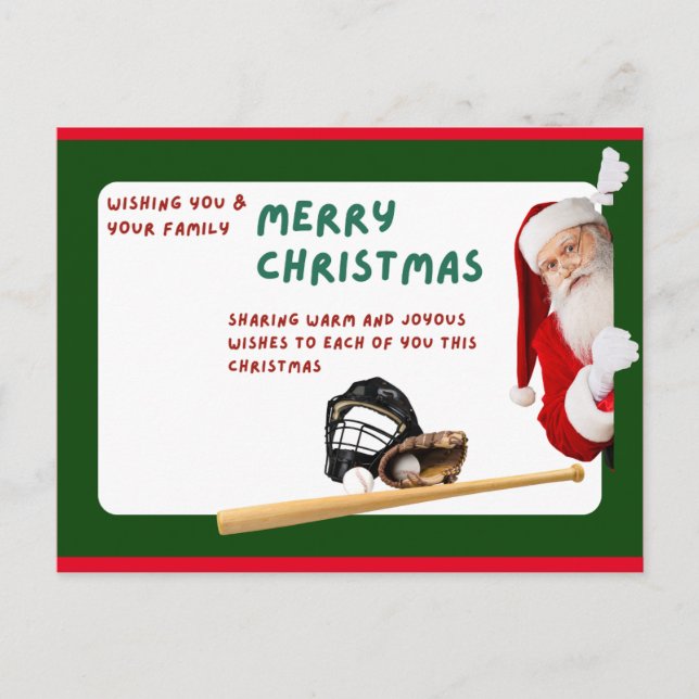 Cartão Postal Beisebol Feliz Natal com Papai Noel (Frente)