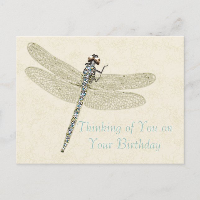 Cartão Postal Bejewelly Dragonfly Birthday Deseja Cartão-Postal (Frente)