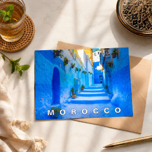 Cartão Postal Bela Arquitetura Marroquina Azul de Chefchaouen