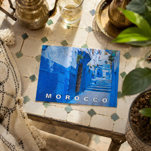 Cartão Postal Bela Arquitetura Marroquina de Chefchaouen Azul