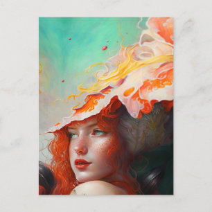 Cartão Postal Bela Arte Abstrata Ruiva de Cabelo Vermelho