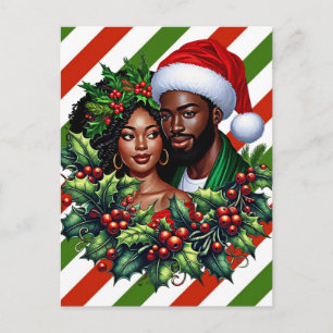 Cartão Postal Bela arte de casal preto com coroa de Natal de Hol