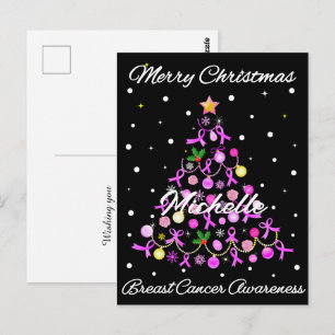 Cartão Postal Bela Árvore de Natal com Fita Rosa