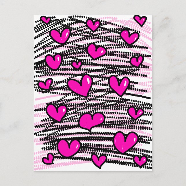 Cartão Postal Bela Cartoon Whimsical Pink Love Heart Pattern (Frente)