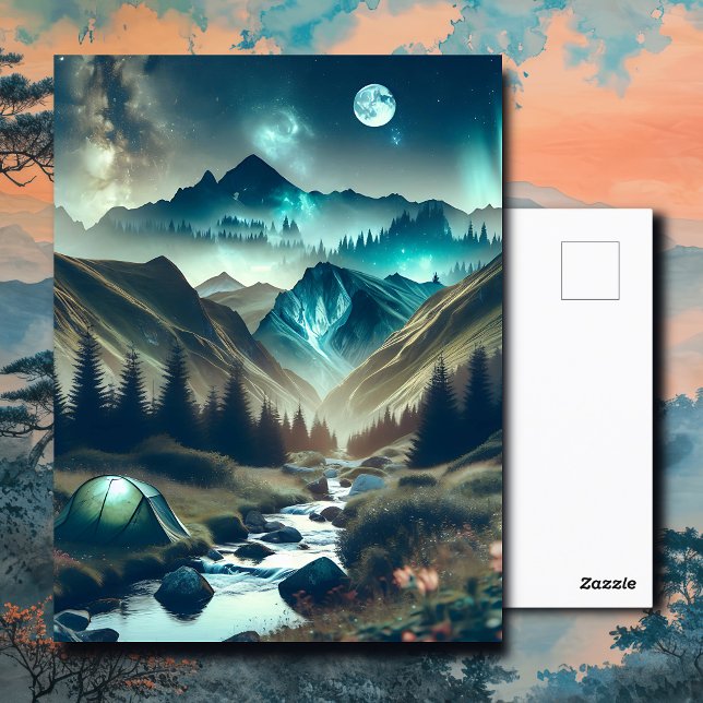 Cartão Postal Bela cena de acampamento com montanhas e tendas (Criador carregado)