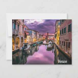 Cartão Postal Bela Cena Noturna Veneza Itália