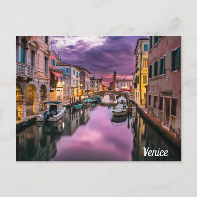 Cartão Postal Bela Cena Noturna Veneza Itália (Frente)