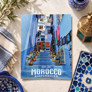 Cartão Postal Bela Chefchaouen Azul Cidade do Norte Marroquina