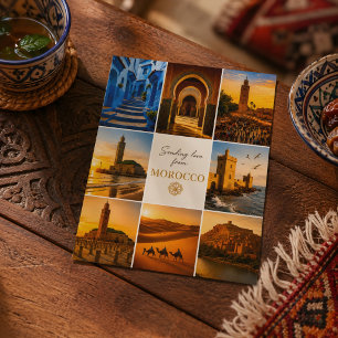 Cartão Postal Bela Colagem de Viagem de Marrocos Souvenir