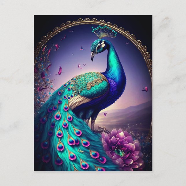 Cartão Postal Bela Coloração Peacock Peafowl Bird Willife (Frente)