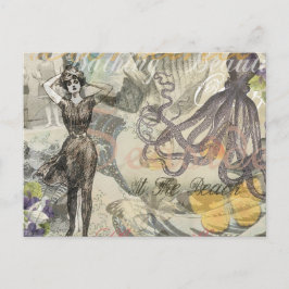 Cartão Postal Bela de banho vitoriana Kraken Surrealismo Vintage