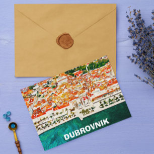 Cartão Postal Bela Dubrovnik Croácia Aquarela Pintura a Óleo