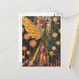 Cartão Postal Bela Fada Surreal Colorida Dandelion