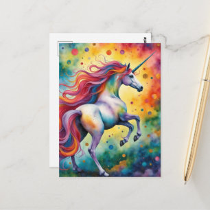 Cartão Postal Bela Fantasia Colorida de Unicórnio