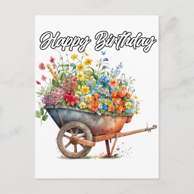 Cartão Postal Bela Flores Frescas Feliz Aniversário (Frente)