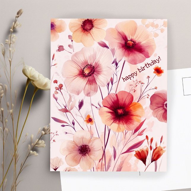 Cartão Postal Bela Flores Silvestres FELIZ ANIVERSÁRIO (Beautiful Wildflowers Flowers HAPPY BIRTHDAY Postcard
)