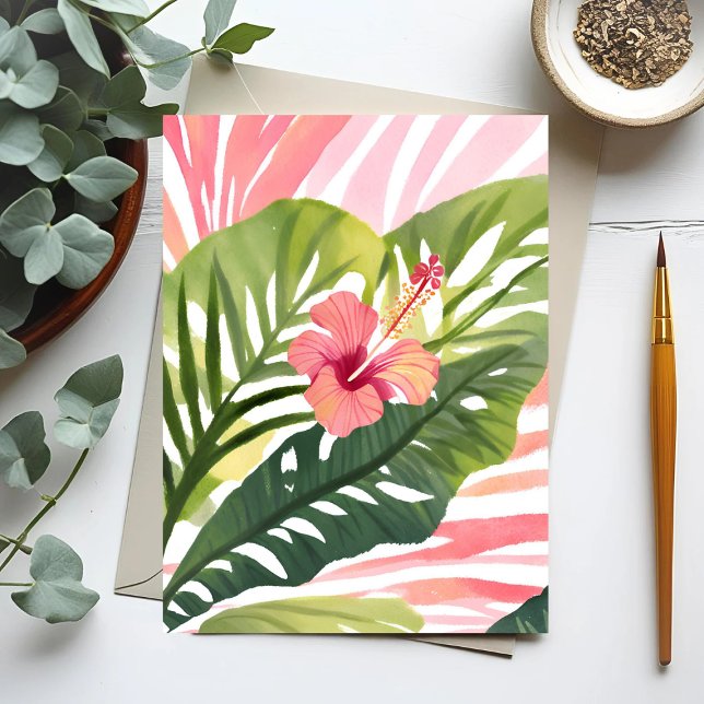 Cartão Postal Bela Hibiscus | Aquarela De Flor Tropical (Criador carregado)