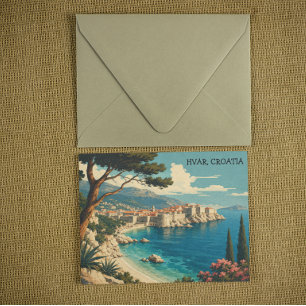 Cartão Postal Bela Hvar Croácia Vista Panorâmica da Costa do Adr
