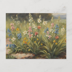 Cartão Postal Bela Ilustração de Flores Silvestres Crescendo na 