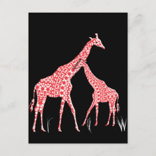 Cartão Postal Bela Mãe Bebê Padrão Whimsical Giraffe Laranja