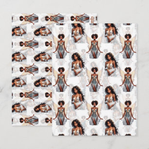 Cartão Postal Bela menina negra anjos padrão desenho