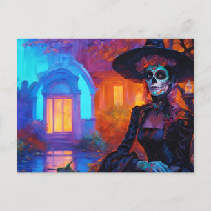 Cartão Postal Bela Mulher Bruxa do Dia dos Mortos