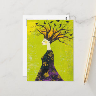 Cartão Postal Bela mulher da Floresta e pássaros