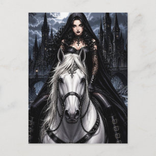 Cartão Postal Bela Mulher Gótica em Cavalo Branco