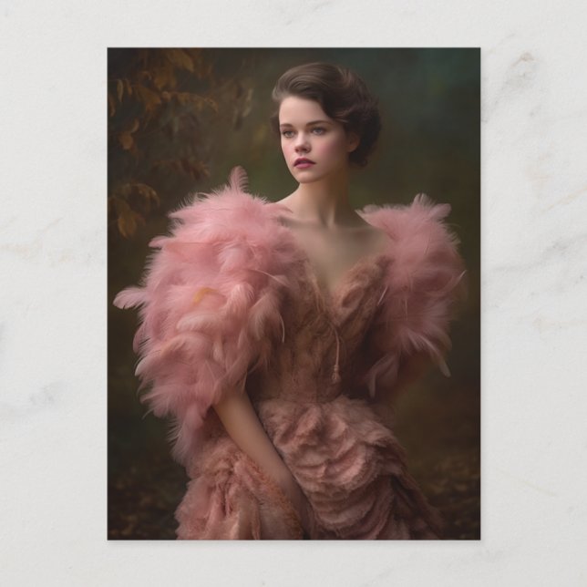 Cartão Postal Bela mulher num Cartão-postal de Pena Rosa (Frente)