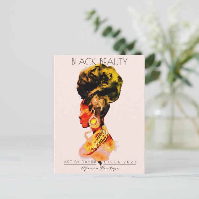 CARTÃO POSTAL BELA NEGRA MULHER AFRICANA RAINHA DOURADA NECKLACE (Em pé/Frente)