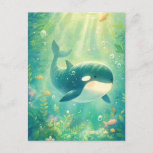 Cartão Postal Bela Orca Kawaii Oceano Ensolarado